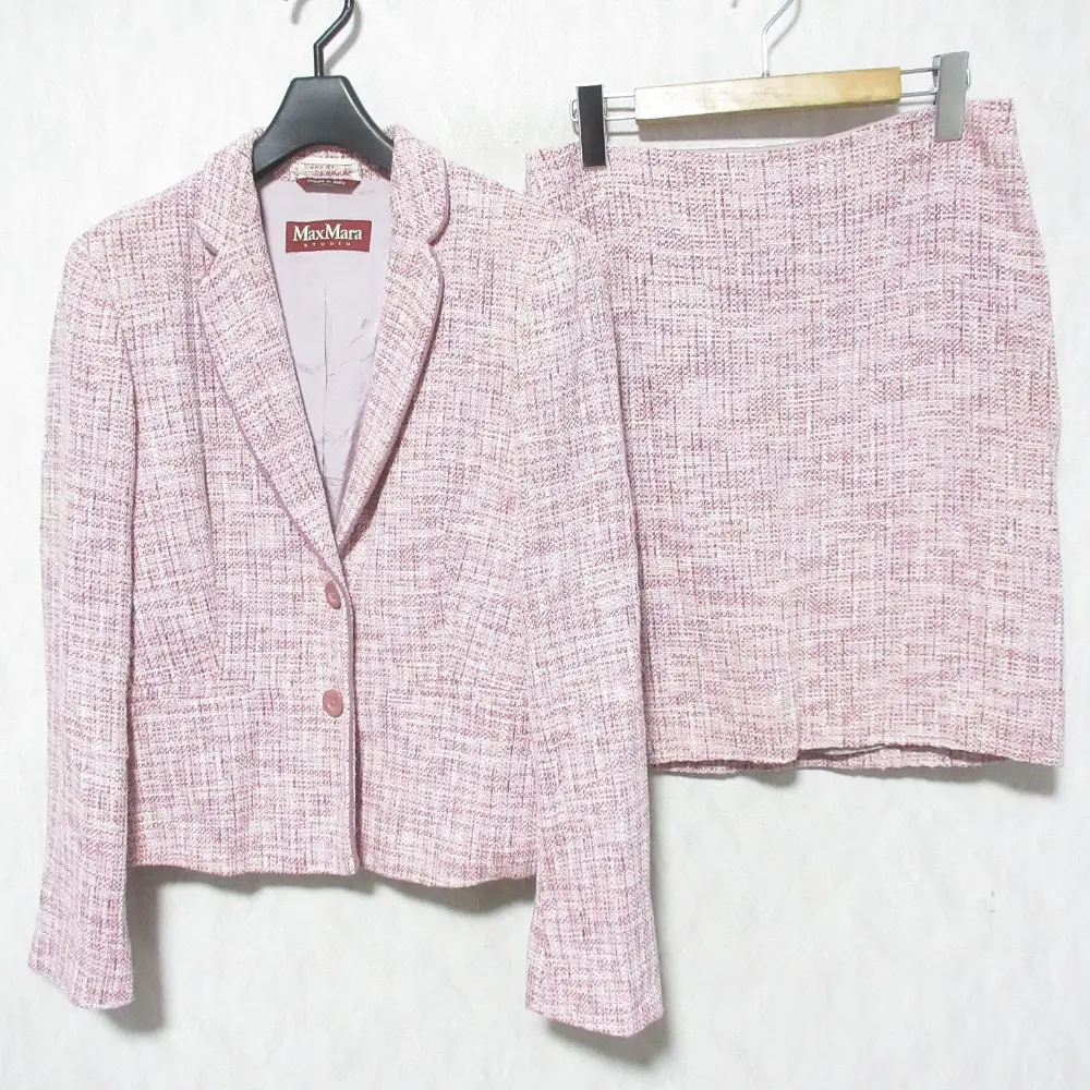 Max Mara STUDIO マックスマーラステュディオ ツイード ジャケット スカート スーツ セットアップ 42/40 ピンクパープル