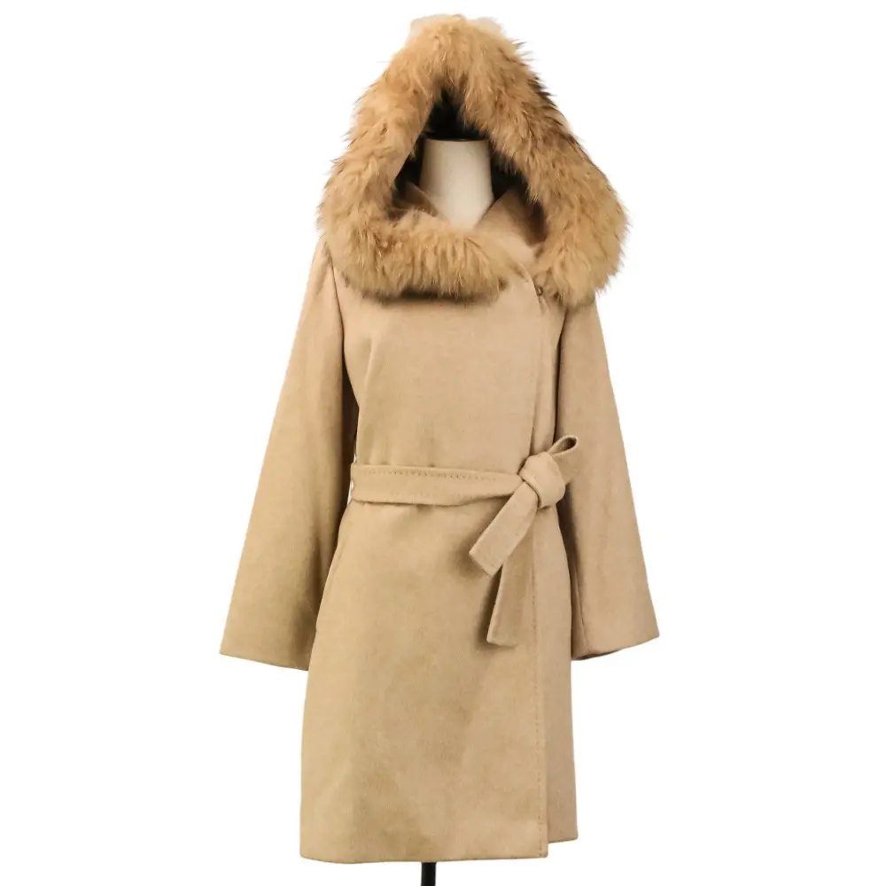 Max Mara Studio マックスマーラ ストゥディオ カシミヤ キャメル ベルテッドファーコート 36 ベージュ