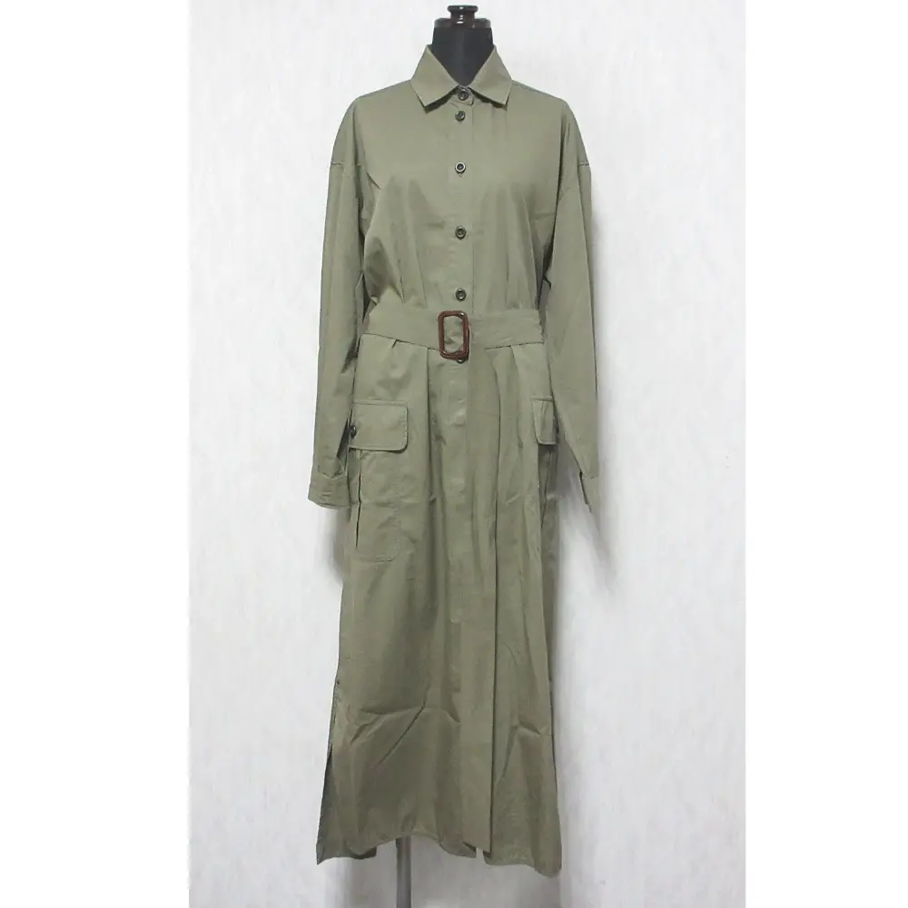 WEEKEND Max Mara ウィークエンドマックスマーラ 長袖 ロング丈 マキシ丈 ベルテッド ミリタリーワンピース シャツドレス 40 カーキ