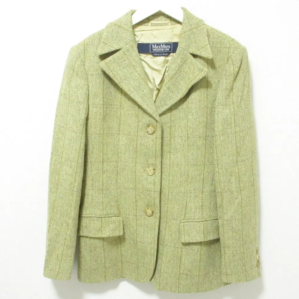 Weekend Max Mara ウィークエンドマックスマーラ ヘリンボーン柄 シングル ジャケット 42 ライトグリーン