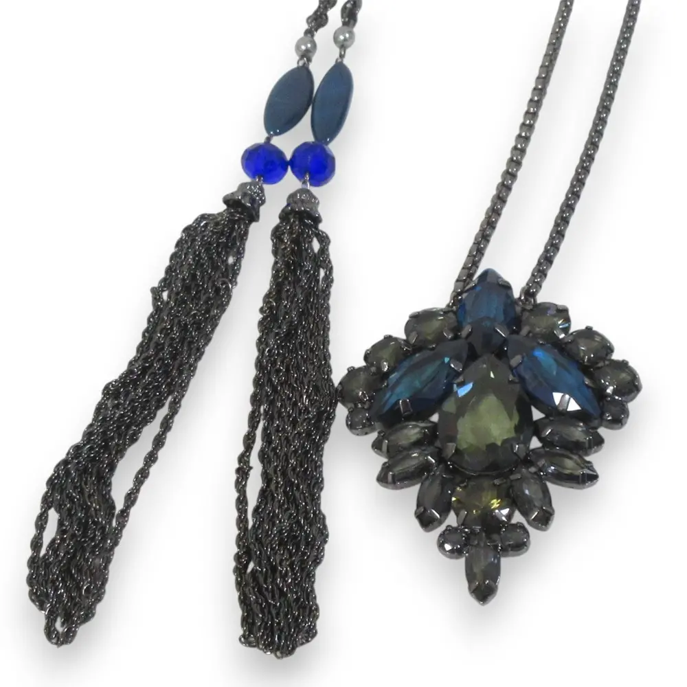 Weekend Max Mara ウィークエンドマックスマーラ ビジュー ロングネックレス ペンダント アクセサリー 2点セット シルバー×ブルー