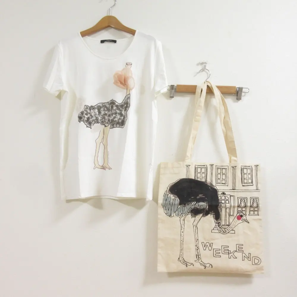 WEEKEND Max Mara ウィークエンドマックスマーラ ダチョウプリント 半袖 Tシャツ カットソー トートバッグ付き S オフホワイト
