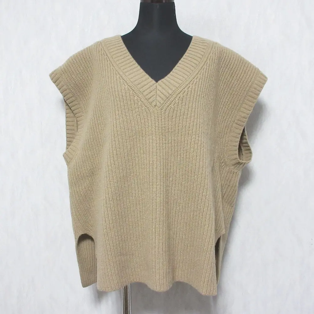 23AW WEEKEND Max Mara ウィークエンドマックスマーラ ALA Vネック フレンチスリーブ ウールニットベスト M キャメル