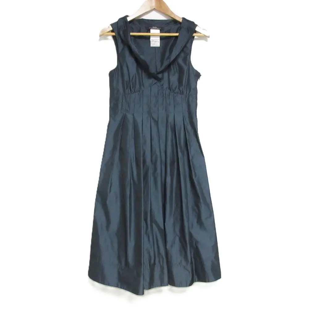 Weekend Max Mara ウィークエンドマックスマーラ ノースリーブ ひざ丈 フレア タックプリーツ ワンピース ドレス 36 ネイビー