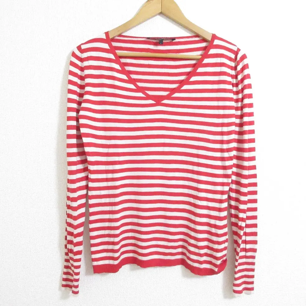 WEEKEND Max Mara ウィークエンドマックスマーラ ボーダー柄 シルクコットン Vネック 長袖 ニット カットソー L レッド系