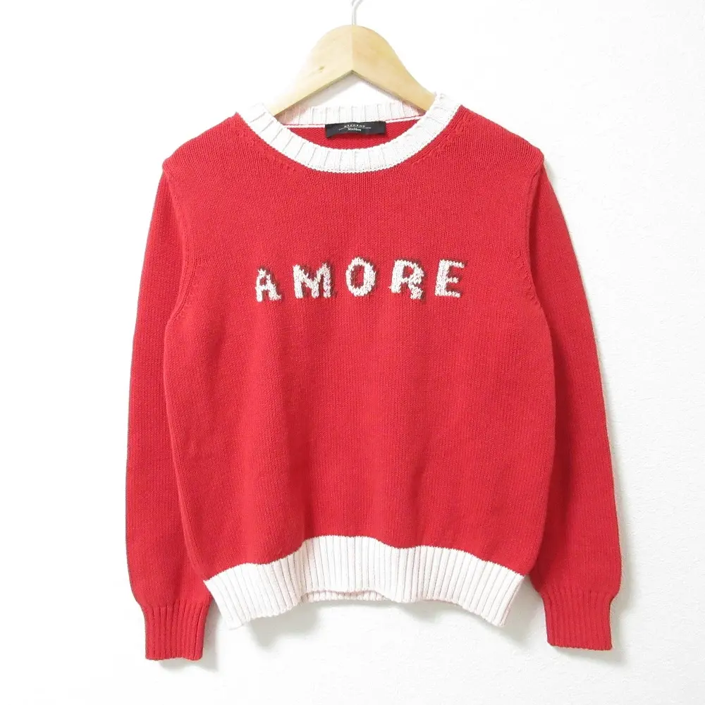 WEEKEND Max Mara ウィークエンドマックスマーラ AMORE ジャガード 配色 長袖 クルーネック ニット セーター S レッド
