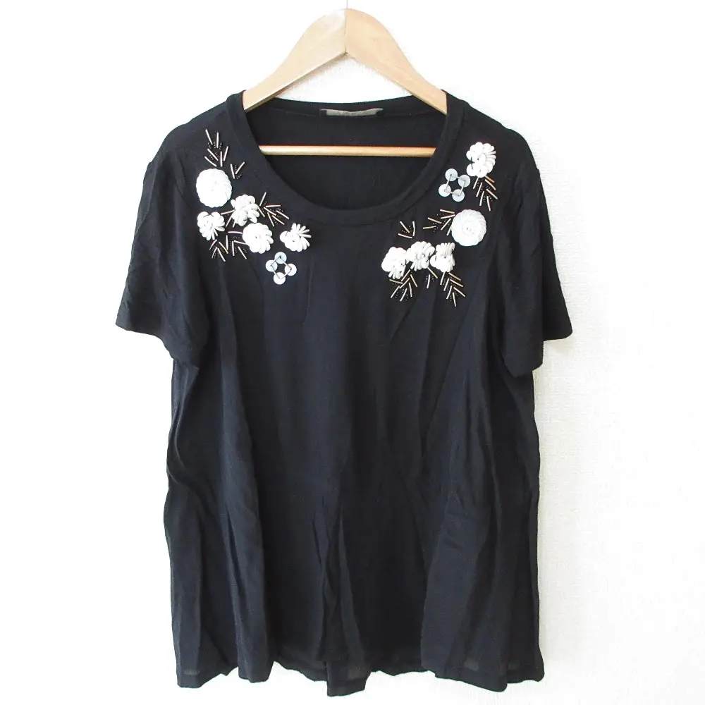 WEEKEND MAX MARA ウィークエンドマックスマーラ ビーズ刺繡 ショートスリーブ 半袖 カットソー Tシャツ L ブラック
