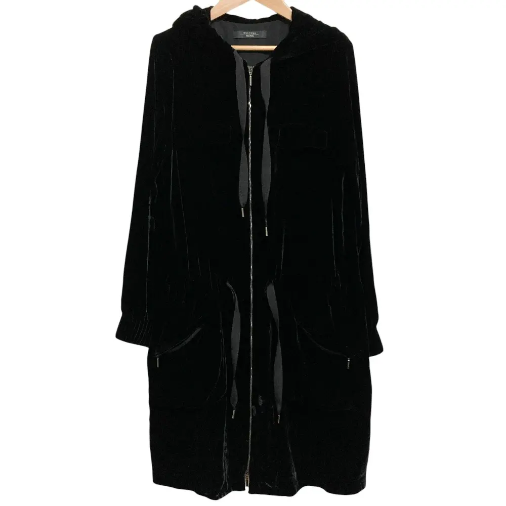 WEEKEND Max Mara ウィークエンドマックスマーラ シルクブレンド ダブルジップ ロング ベロアパーカー フーディー 38 ブラック