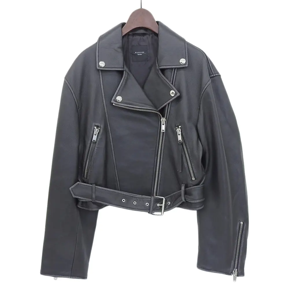 24SS Weekend Max Mara ウィークエンドマックスマーラ ラムレザー オーバーサイズ ダブルライダースジャケット 40 ブラック
