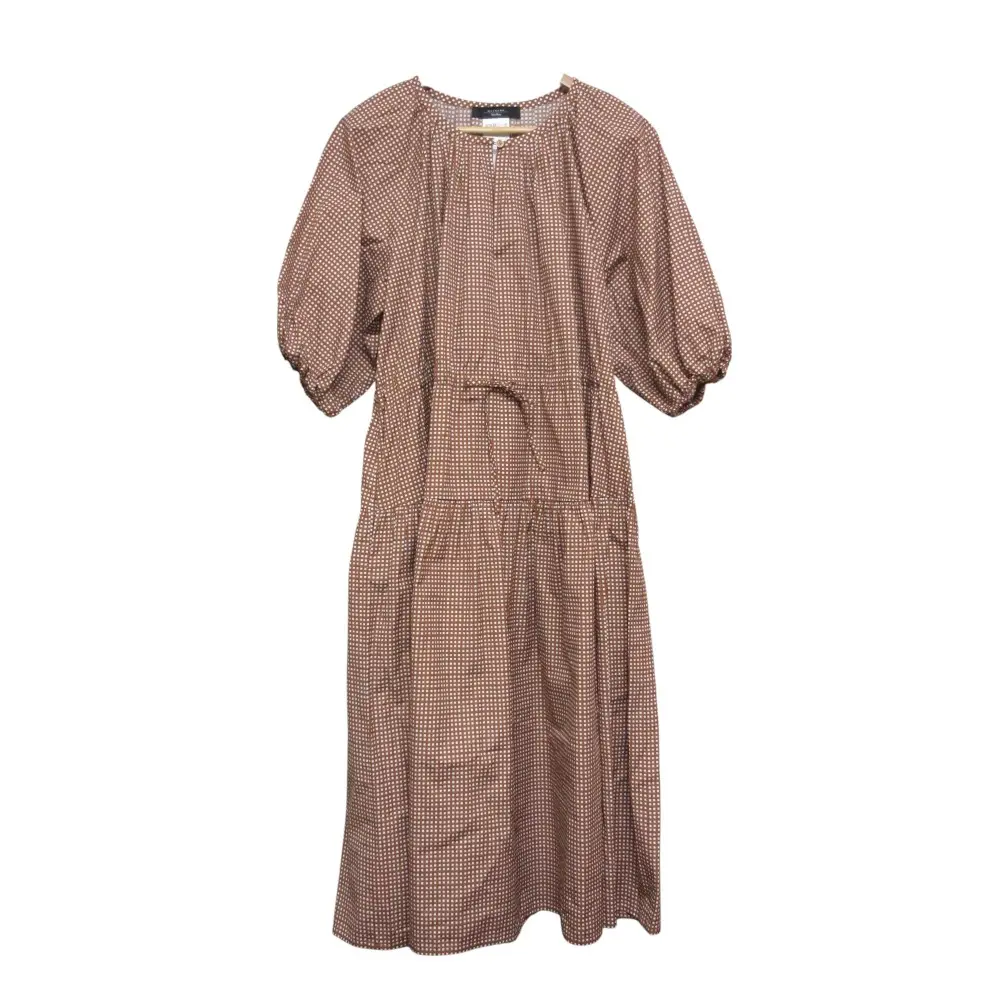 21SS MAXMARA WEEKEND マックスマーラウィークエンド スクエアドット 半袖 フレアロング ワンピース 38 ブラウン