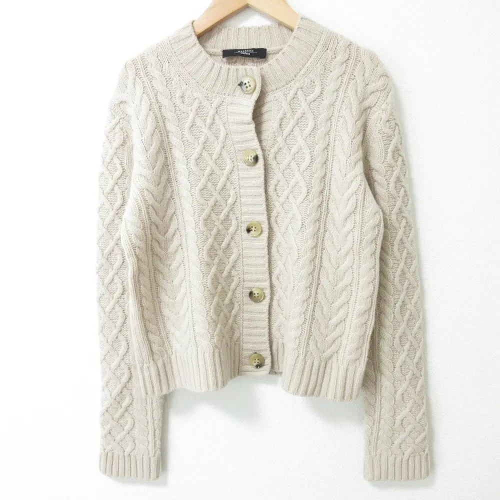 Max Mara WEEKEND マックスマーラウィークエンド ウール ケーブルニットカーディガン サイズＭ ベージュ