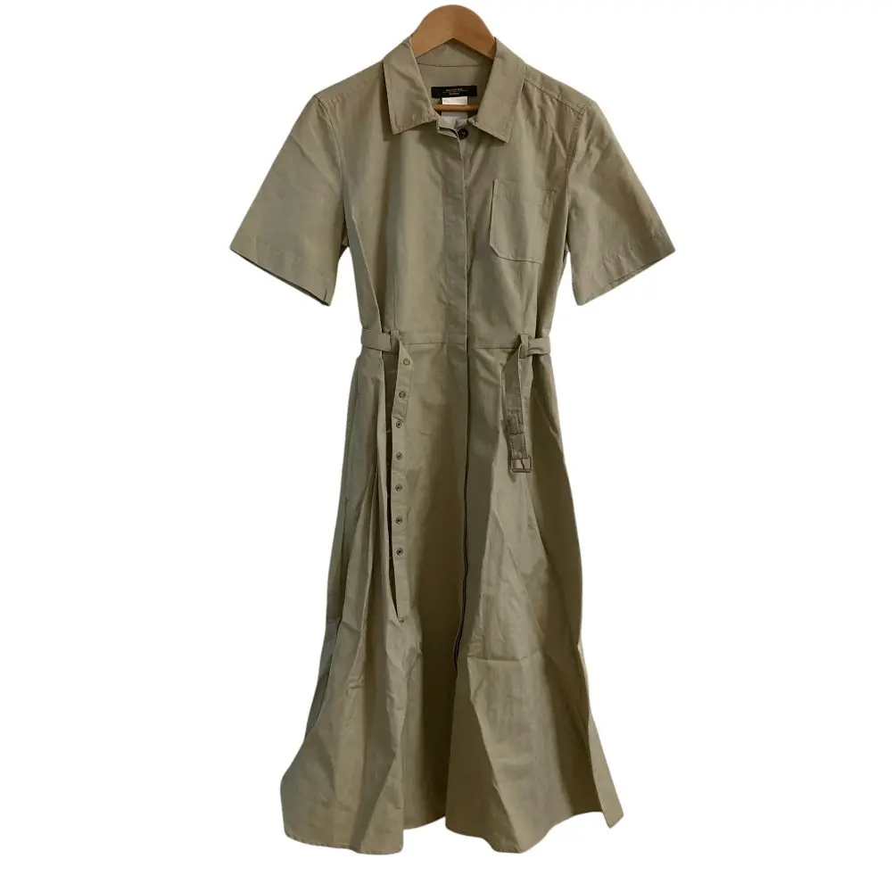 Weekend Max Mara ウィークエンドマックスマーラ コットンリネン 半袖 ロング シャツワンピース サイズ42 ベージュ