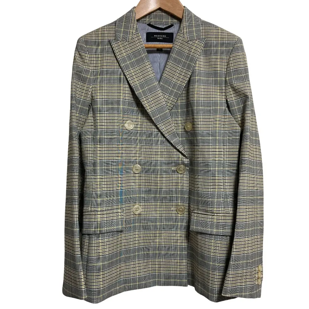 WEEKEND Max Mara ウィークエンドマックスマーラ チェック柄 ダブルブレスト テーラードジャケット サイズ40 グレー ベージュ