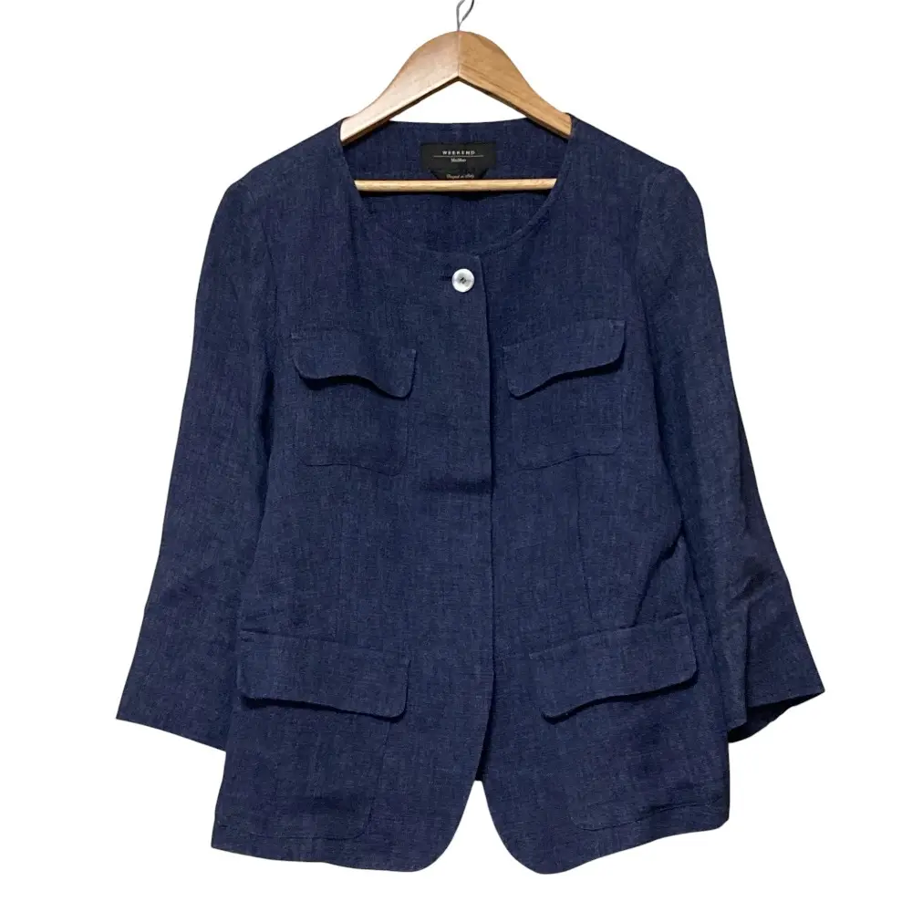 MaxMara WEEKEND マックスマーラウィークエンド リネン ノーカラージャケット サイズ38 インディゴ