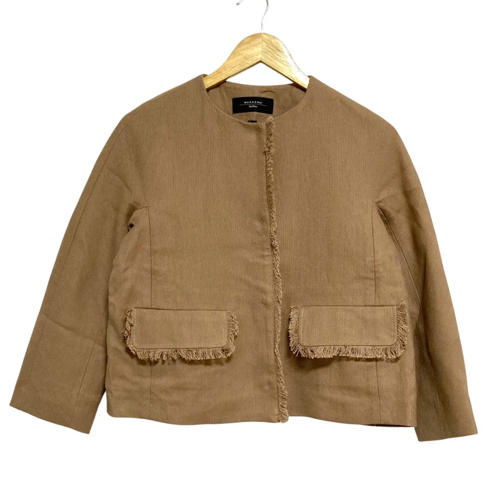 Weekend Max Mara ウィークエンド マックスマーラ ノーカラー リネンコットン ジャケット サイズ36 ブラウン