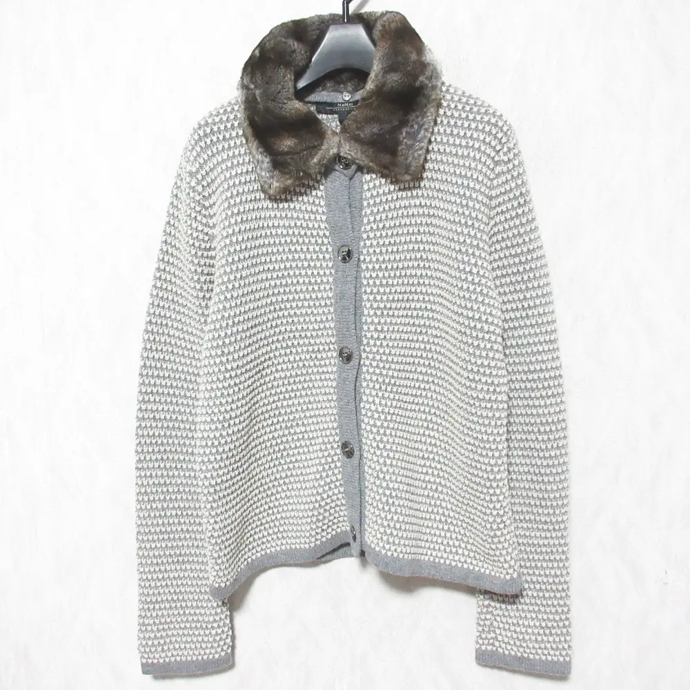 Max Mara WEENEND LINE マックスマーラ ウィークエンドライン エコファーカラー カシミヤブレンド ニット ジャケット L グレー