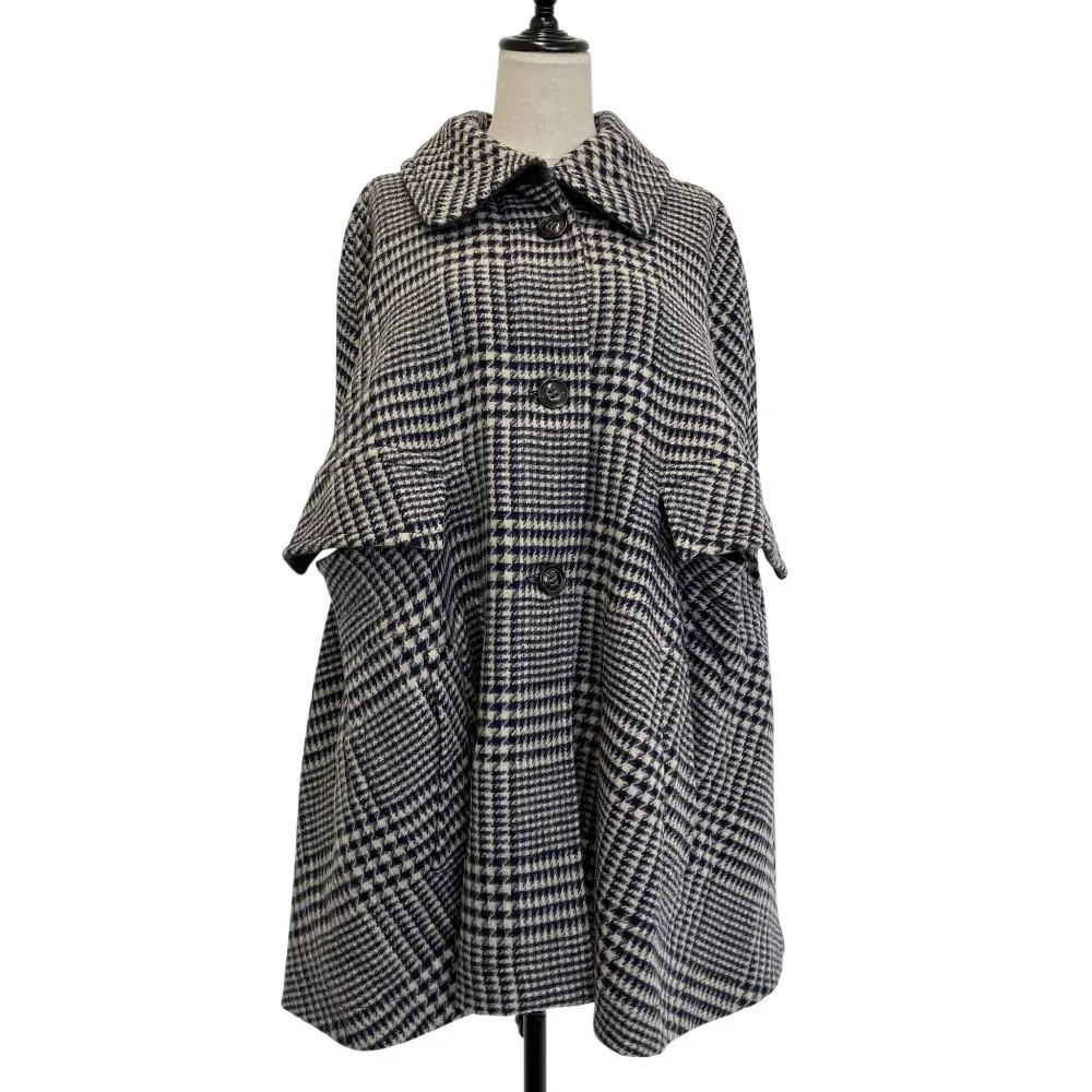 WEEKEND MAX MARA ウィークエンドマックスマーラ 千鳥格子 ウール リバーシブル ポンチョコート 44 グレー