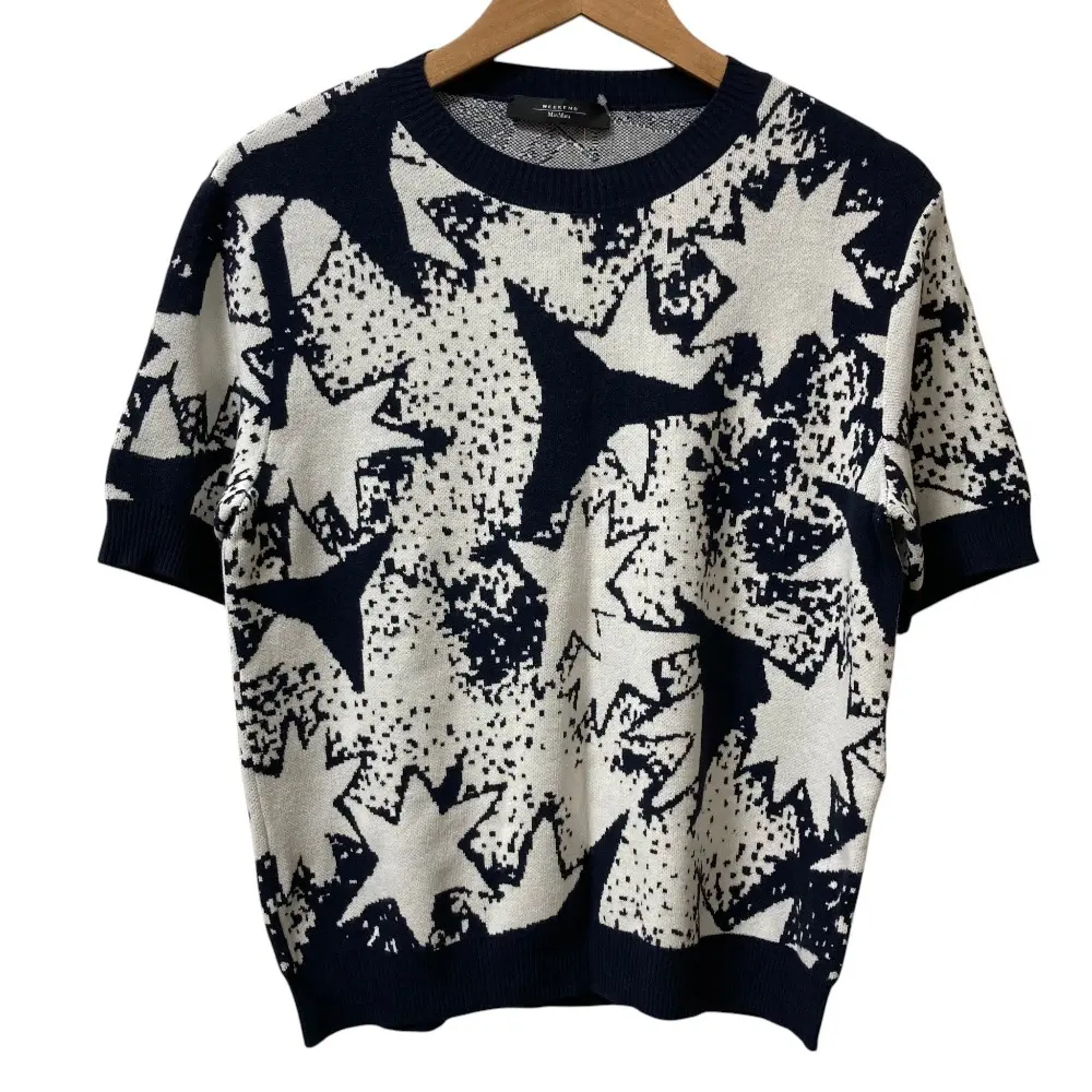 24AW WEEKEND MAX MARA ウィークエンド マックスマーラ ジャガード ショートスリーブ ニットセーター サイズL ブラック×ホワイト