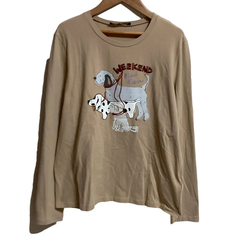 24AW Weekend Max Mara ウィークエンドマックスマーラ ドッグプリント ロングスリーブ Tシャツ カットソー L ベージュ