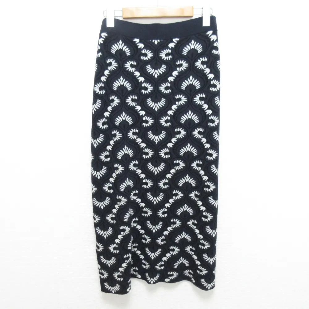 26SS WEEKEND Max Mara ウィークエンドマックスマーラ WKDVACUO 総柄 ビスコース ニットスカート サイズL ネイビー