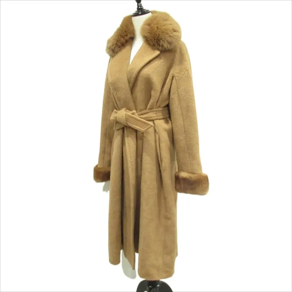 20AW Max Mara マックスマーラ フォックス×ミンクファー キャメル100％ マニュエラ ベルテッド アイコンコート サイズ38 ベージュ