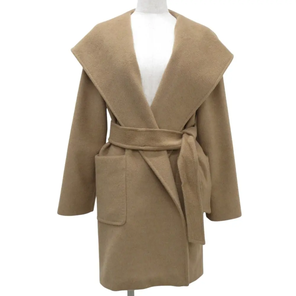Max Mara マックスマーラ リアルト キャメル100% フード ショート丈 ガウンコート I38 ブラウン