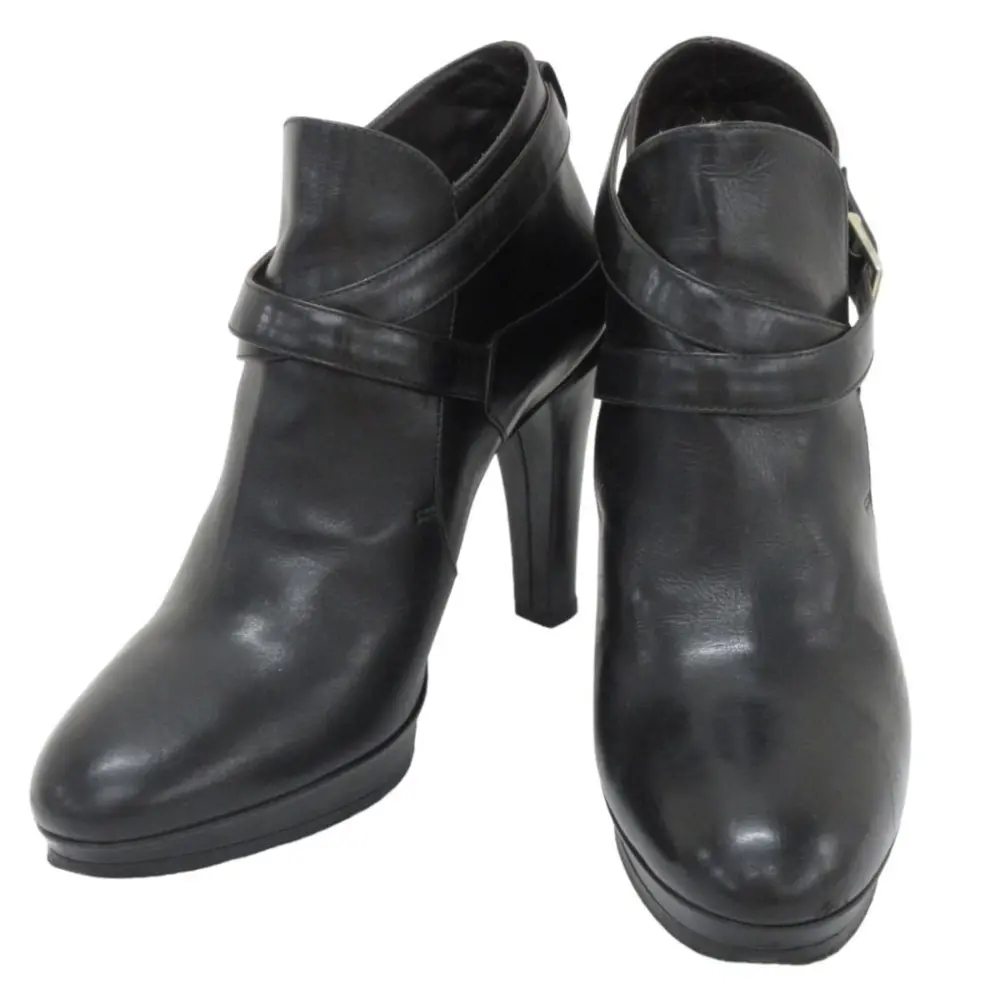 Max Mara マックスマーラ レザー ベルト ブーティ ショートブーツ EU37 23.5cm相当 ブラック