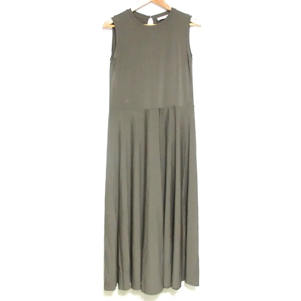 22SS Max Mara LEISURE マックスマーラレジャー ストレッチ マキシ丈 ノースリーブ フレアワンピース XS オリーブグリーン