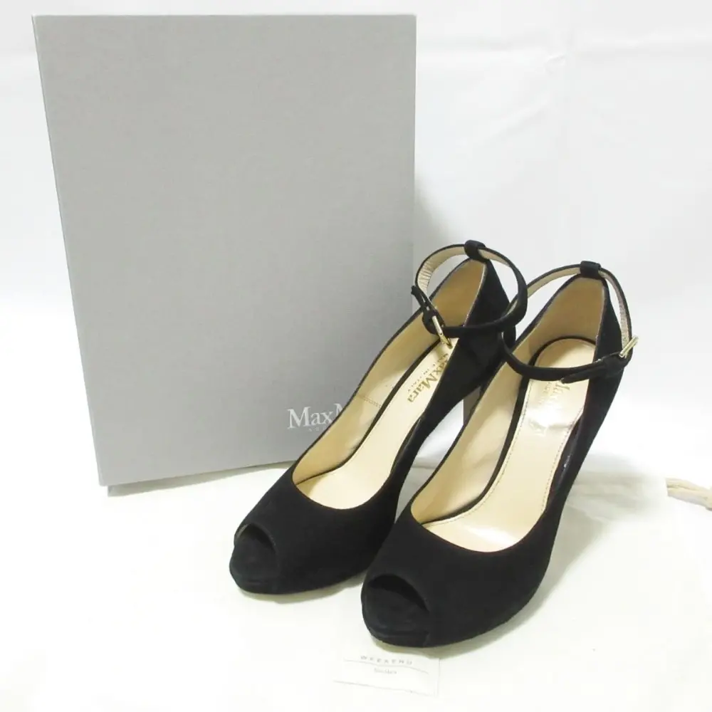 Max Mara マックスマーラ スエード オープントゥ アンクルストラップ パンプス ドレスシューズ 36 ブラック