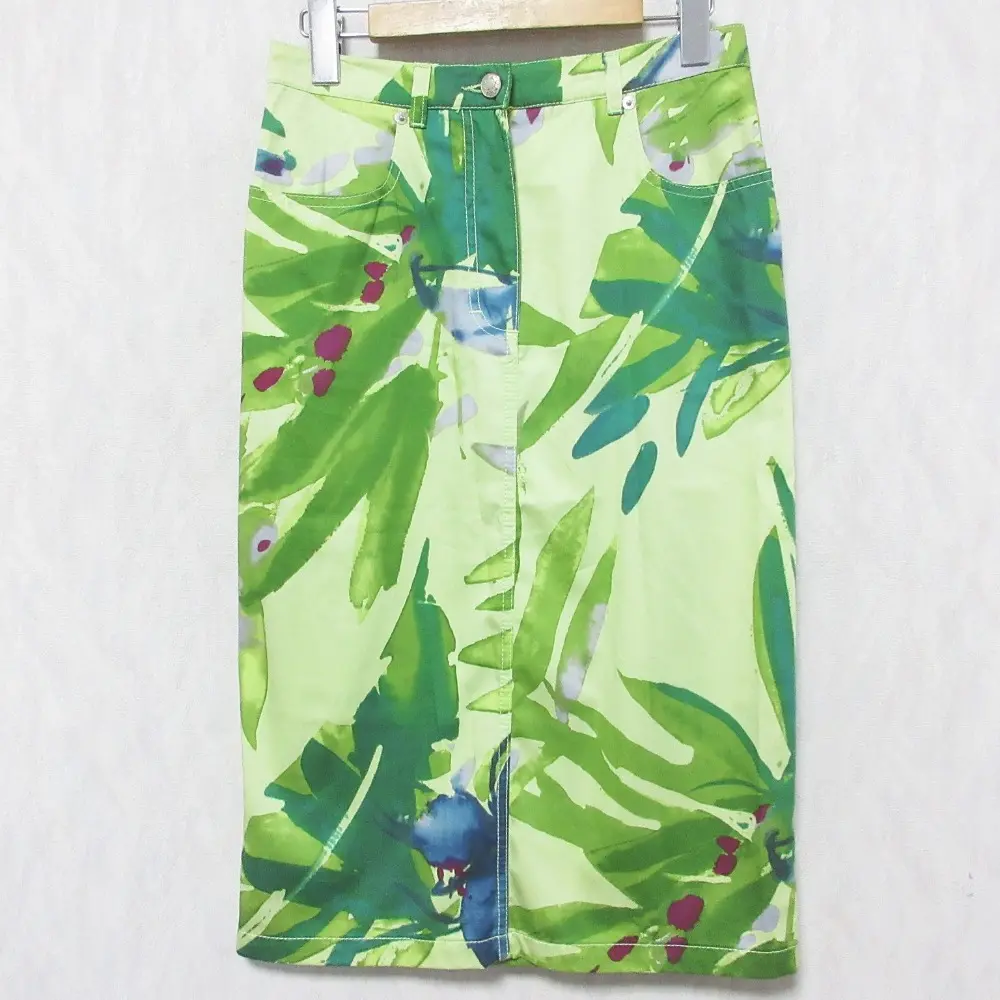 Max Mara マックスマーラ ボタニカルプリント バックスリット ミディ丈 タイトスカート 38 ライトグリーン