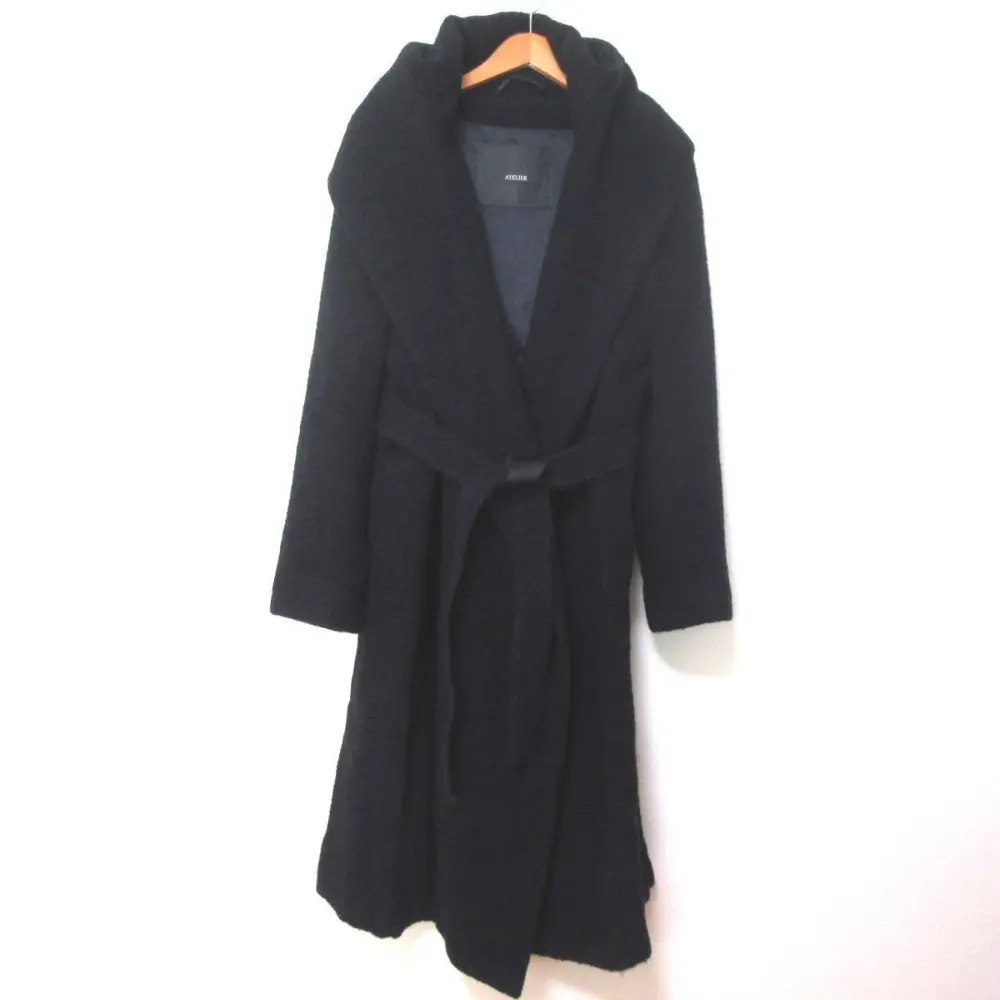 近年モデル MAX Mara ATELIER マックスマーラ アトリエ アルパカ ショールカラー ベルテッド ロングコート マヌエラ 42 ネイビー