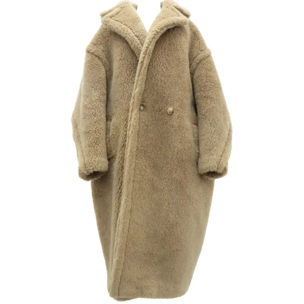 21AW Max Mara マックスマーラ TEDDY BEAR テディベア キャメル ファー ボア ロングコート S ブラウン