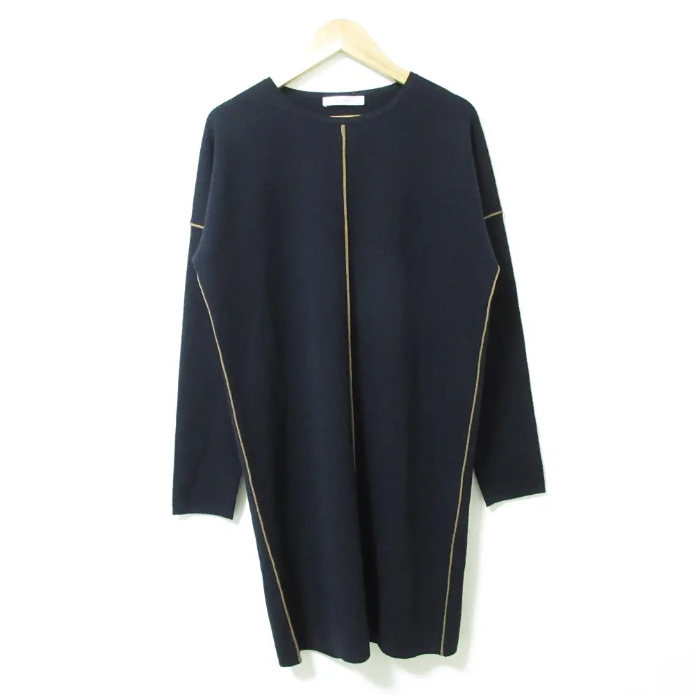 Max Mara マックスマーラ 長袖 ひざ丈 タナロニットドレス ニットワンピース ネイビー×ブラウン