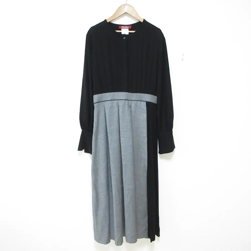 20AW Max Mara マックスマーラ ステュディオ 長袖 マキシ丈 ドッキングフレアワンピース 42 ブラック×グレー