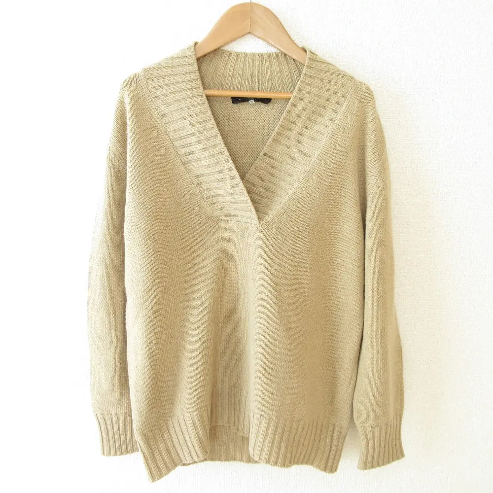 Max Mara マックスマーラ カシミヤブレンド カシュクール Vネック 長袖 プルオーバー ニット セーター M ベージュ