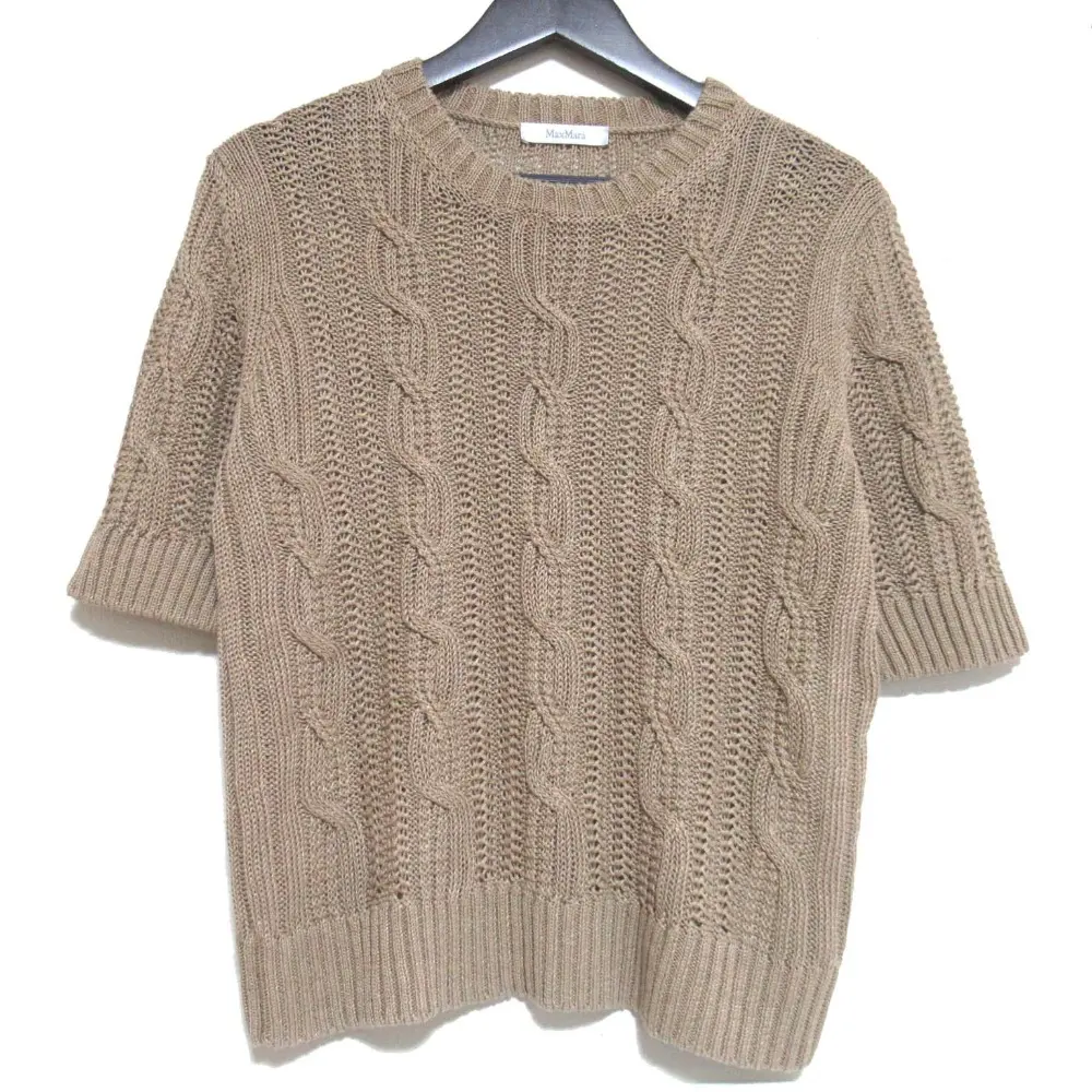 21SS Max Mara マックスマーラ ショートスリーブ 半袖 ケーブル編み リネン サマーニット セーター Mサイズ ベージュ