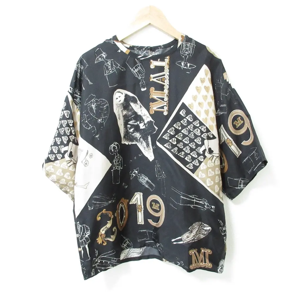 Max Mara マックスマーラ 総柄 プリント クルーネック 半袖 プルオーバー ブラウス ブラック系