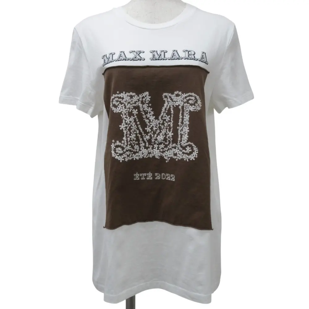 22SS Max Mara マックスマーラ プリント 半袖 Tシャツ カットソー M ホワイト