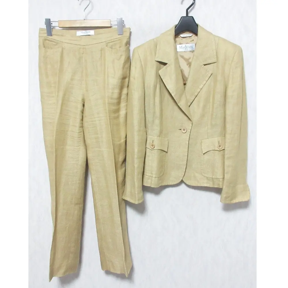 Max Mara マックスマーラ リネン100% シングルジャケット＋スラックス パンツ セットアップ スーツ 40/38 ベージュ