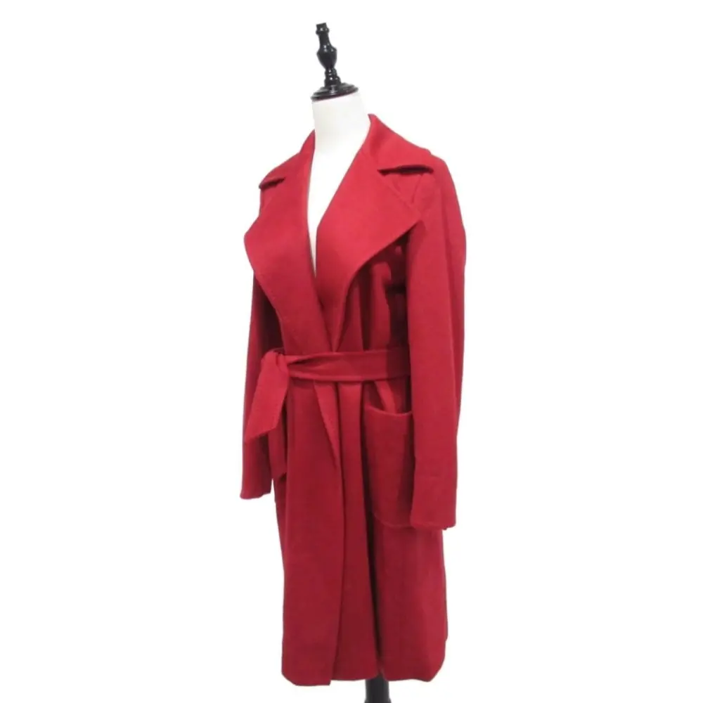 希少カラー MaxMara マックスマーラ アルパカ×ウール ロング丈 ラップコート ベルテッドコート I44サイズ レッド