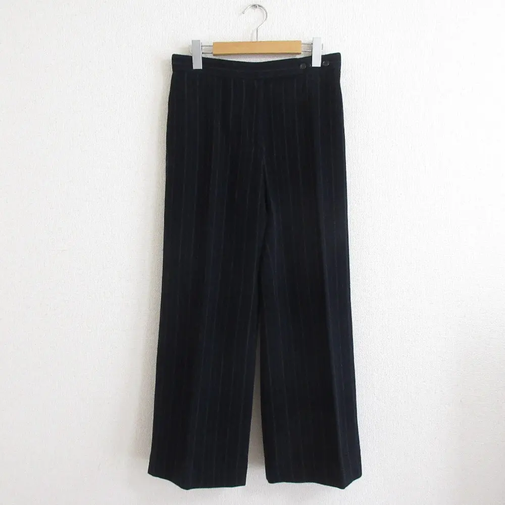 Max Mara マックスマーラ ストライプ柄 ワイドパンツ スラックス 42 ネイビー