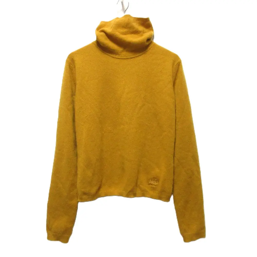 クリーニング済 Max Mara マックスマーラ カシミア100％ ロゴ刺繍 長袖 ハイネック プルオーバー ニット セーター M マスタード