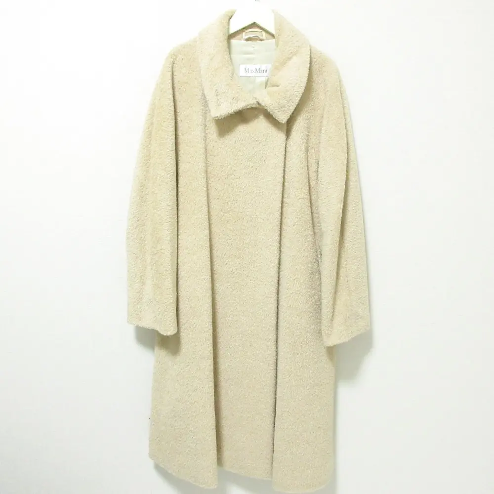 Max Mara マックスマーラ アルパカ×ウール ロング シャギーコート 38 ベージュ