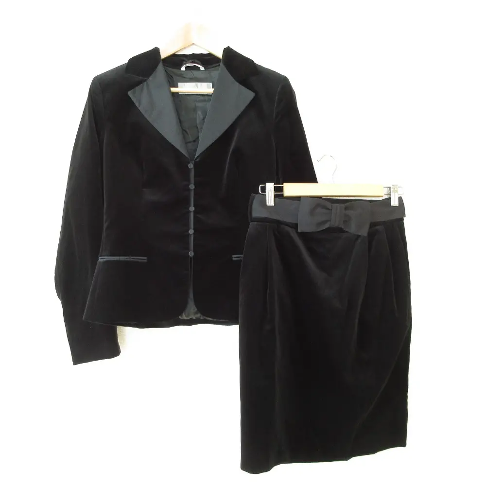 Max Mara マックスマーラ ストレッチ ベロア シングルジャケット+ひざ丈スカート セットアップ スーツ 42/40 ブラック