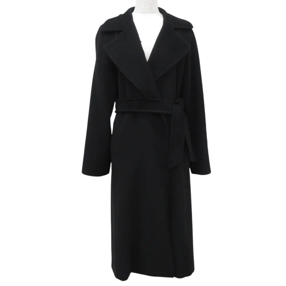 Max Mara マックスマーラ キャメル100％ ベルテッド ラップロングコート 10161363 I40 ブラック