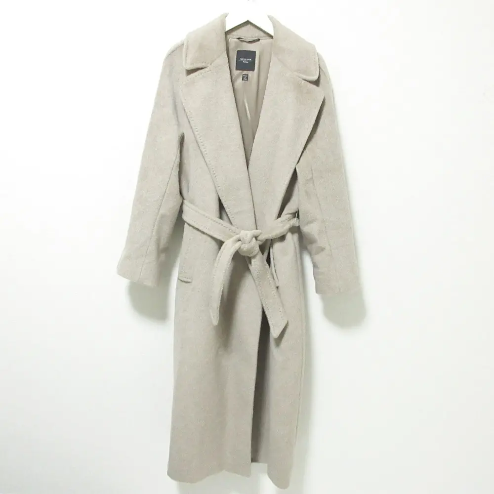 21AW Max Mara マックスマーラ ウィークエンド アルパカ×モヘアブレンド シャギー ロングベルテッドコート 40 ベージュ