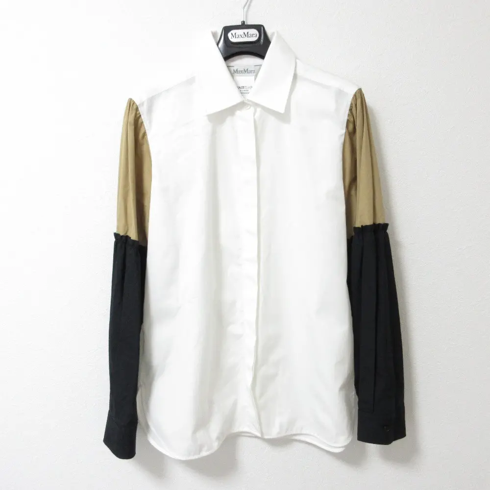 Max Mara マックスマーラ 比翼仕立て ドッキングスリーブ 長袖 シャツ ブラウス 40 ホワイト系