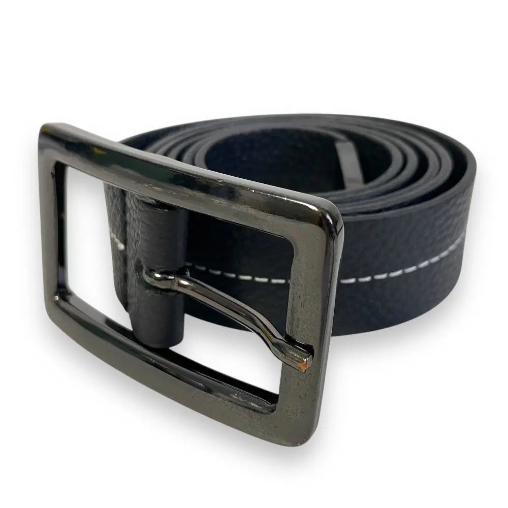 Max Mara マックスマーラ レザー ステッチ ピンバックル ベルト M ネイビー