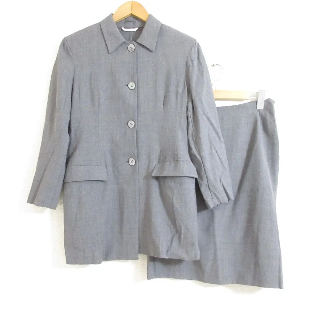 Max Mara マックスマーラ シングルジャケット ノースリーブトップス ひざ丈スカート 3点 セットアップ スーツ 40 グレー
