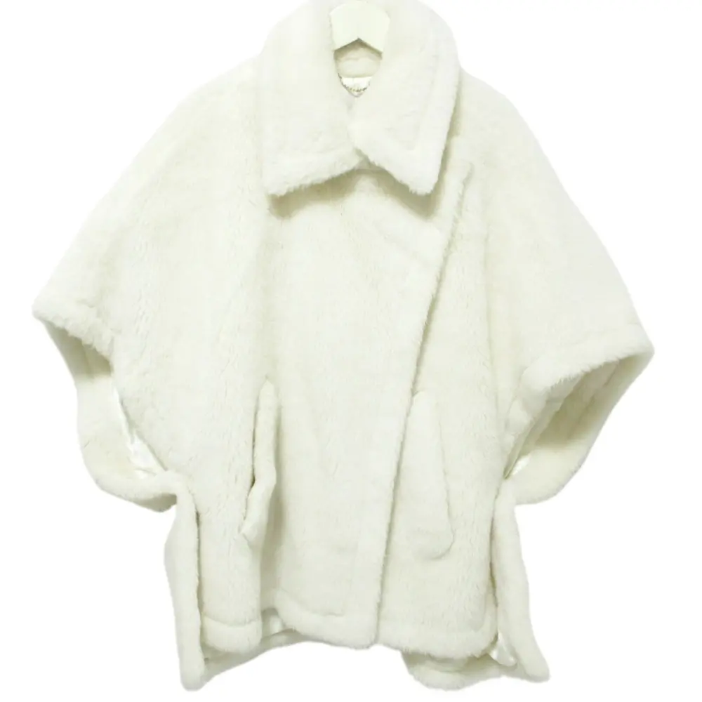 23AW Max Mara マックスマーラ アルパカ×シルクブレンド ボア テディベアケープ ポンチョ コート ホワイト